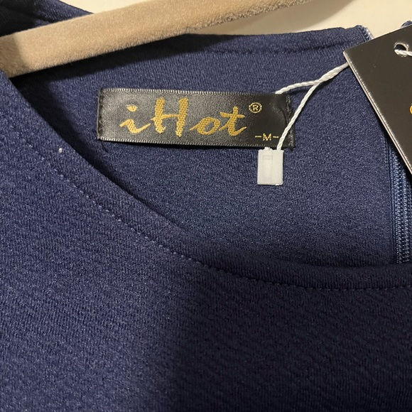 NWT. IHOT YATHON Women’s Ruffle Flare Dress Navy Medium - Picture 7 of 10